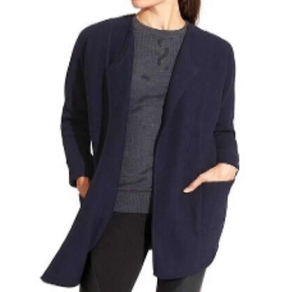 Athleta Sweater Size XS Chill Chaser Navy Blue Merino Wool Blend Cardigan